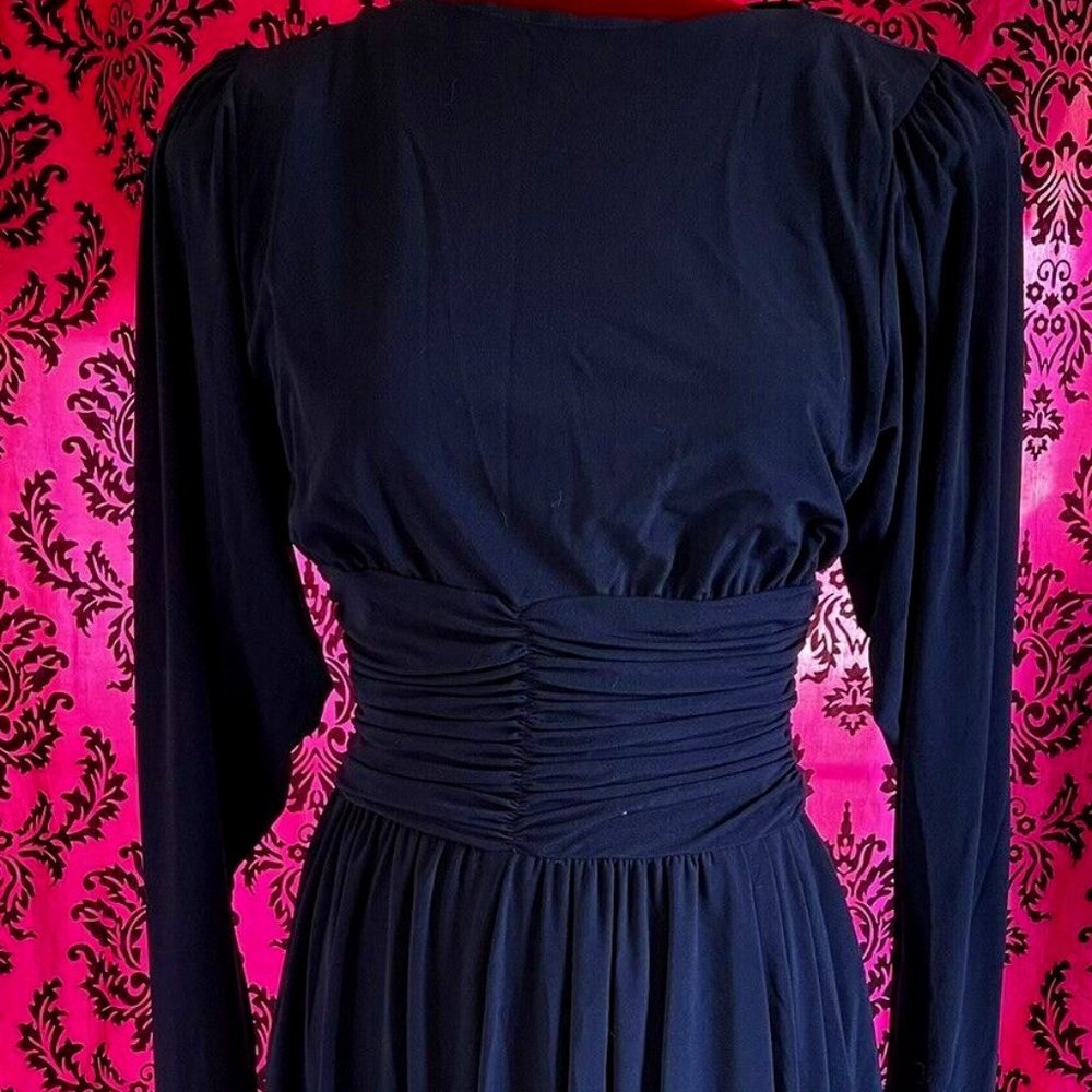 Vintage 80's Rimini Womens Dark Blue Dress Size 8 Cocktail Evening Puff Shoulder